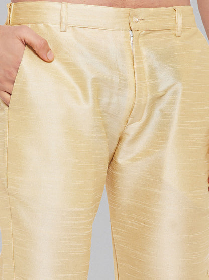 Men's Gold Cotton Blend Pathani Kurta Pyjama Set