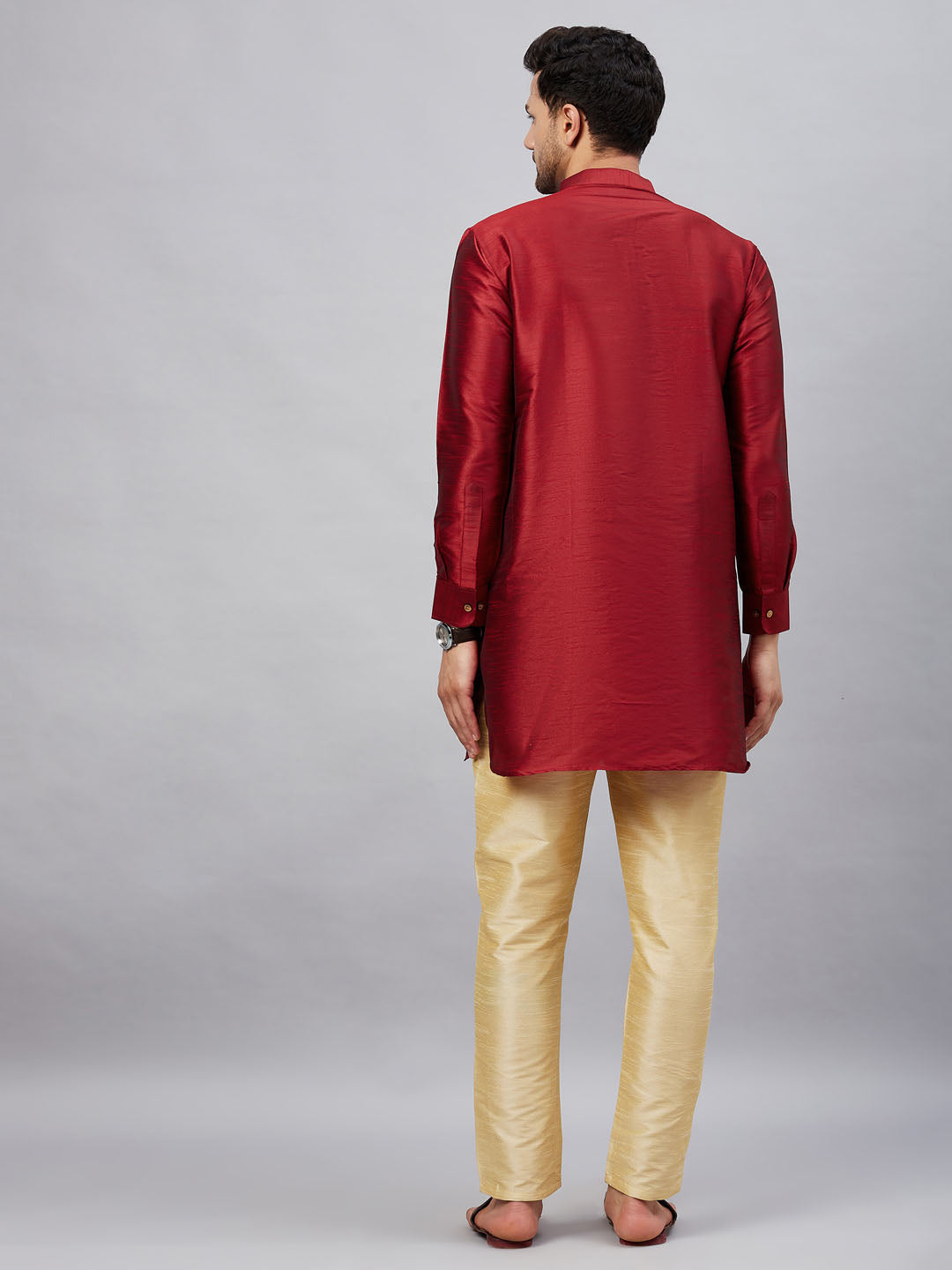 Men's Maroon Cotton Blend Pathani Kurta Pyjama Set