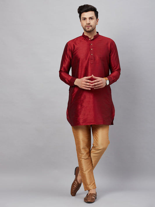 Men's Maroon Cotton Blend Pathani Kurta Pyjama Set