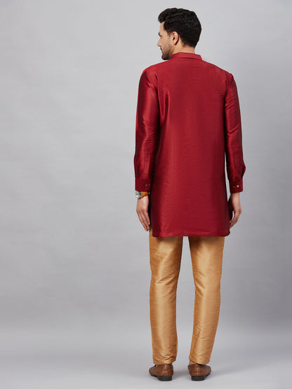 Men's Maroon Cotton Blend Pathani Kurta Pyjama Set