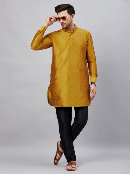 Men's Mustard Cotton Blend Pathani Kurta Pyjama Set