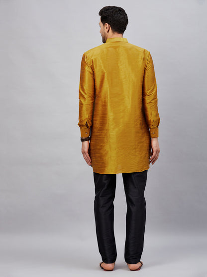 Men's Mustard Cotton Blend Pathani Kurta Pyjama Set
