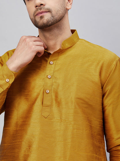 Men's Mustard Cotton Blend Pathani Kurta Pyjama Set