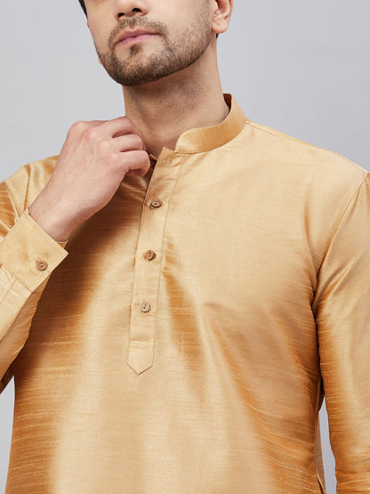 Men's Rose Gold Cotton Blend Pathani Kurta Pyjama Set