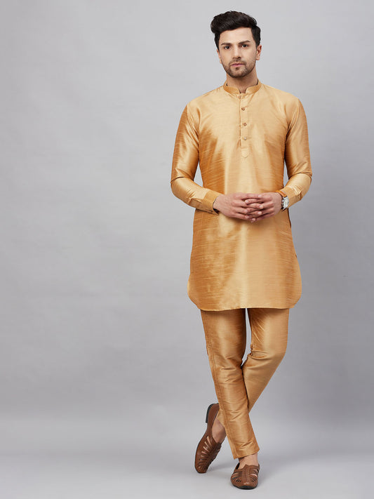 Men's Rose Gold Cotton Blend Pathani Kurta Pyjama Set