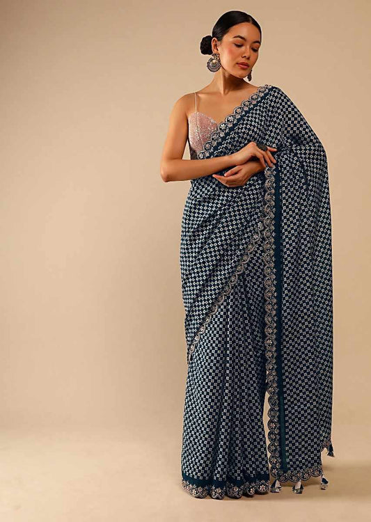 Dhiyona GR Women's Mahi Teal Chinnon Sequence Saree