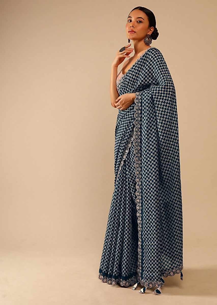 Dhiyona GR Women's Mahi Teal Chinnon Sequence Saree
