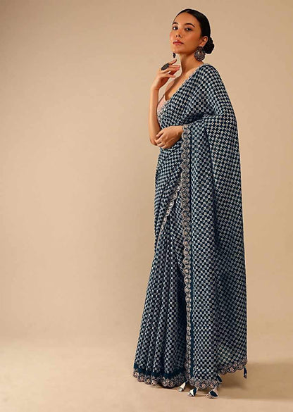 Dhiyona GR Women's Mahi Teal Chinnon Sequence Saree