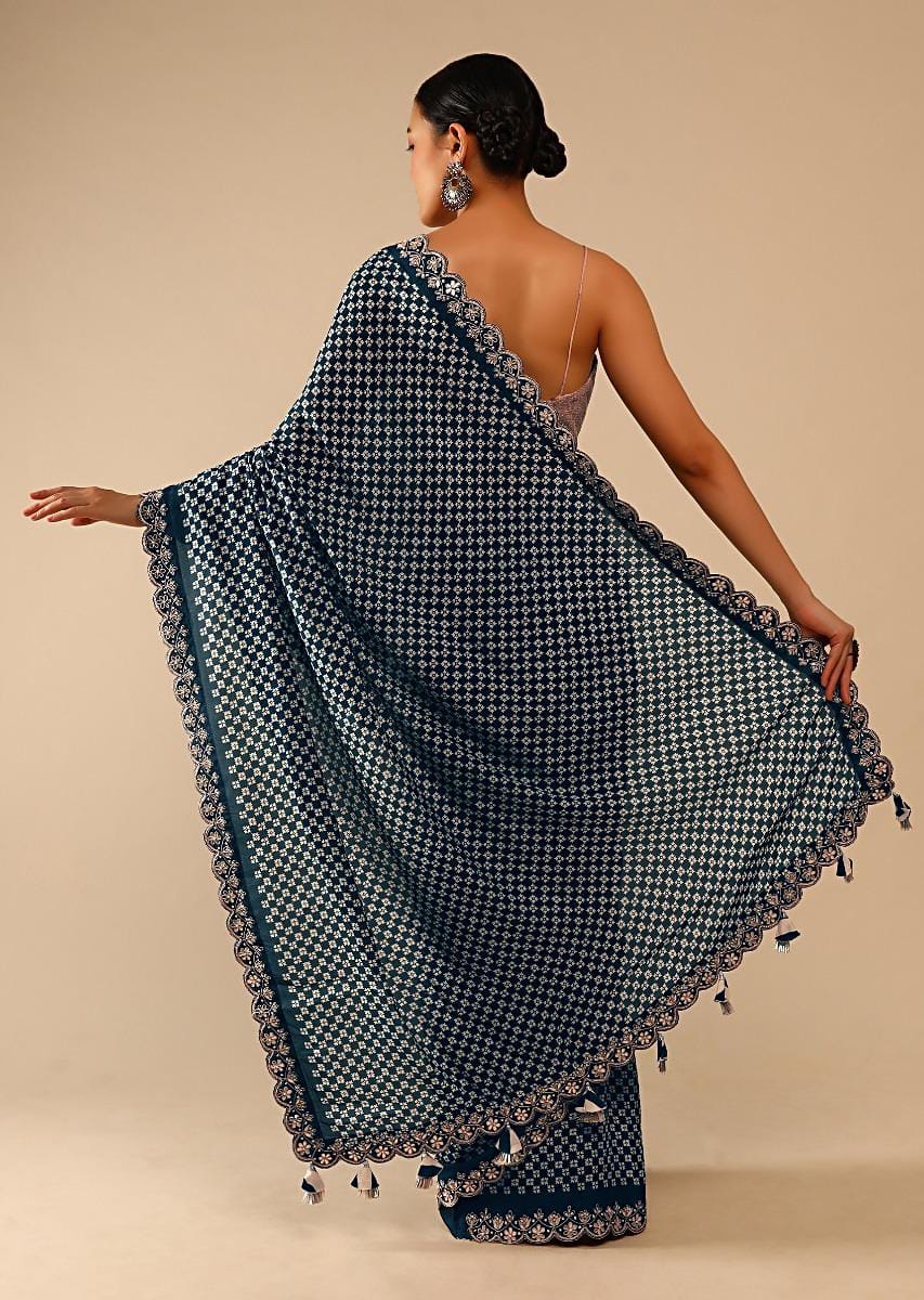 Dhiyona GR Women's Mahi Teal Chinnon Sequence Saree
