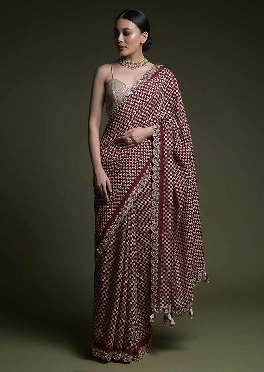 Dhiyona GR Women's Mahi Wine Chinnon Sequence Saree