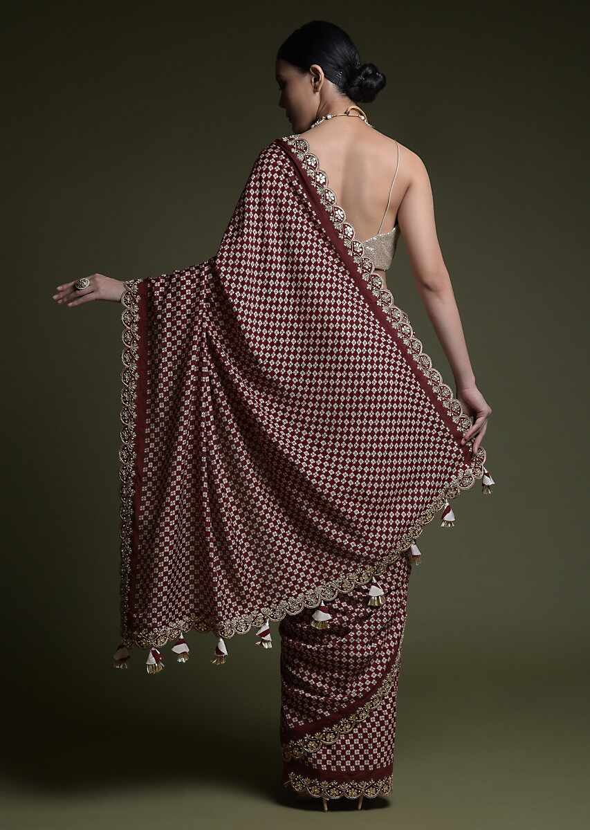 Dhiyona GR Women's Mahi Wine Chinnon Sequence Saree