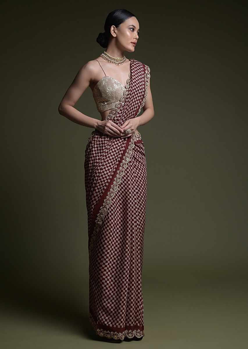 Dhiyona GR Women's Mahi Wine Chinnon Sequence Saree