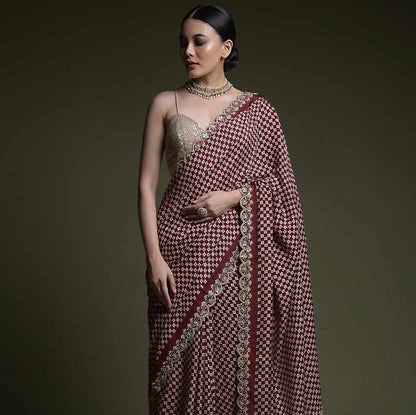 Dhiyona GR Women's Mahi Wine Chinnon Sequence Saree