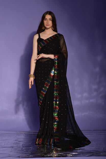 Dhiyona GR Women's Koski Black Georgette Sequence Saree