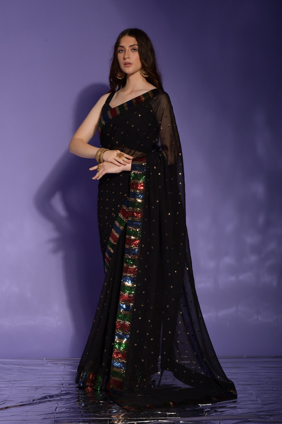 Dhiyona GR Women's Koski Black Georgette Sequence Saree