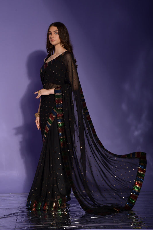 Dhiyona GR Women's Koski Black Georgette Sequence Saree