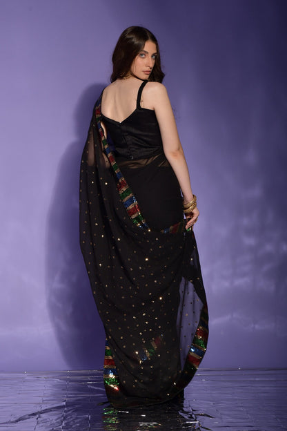 Dhiyona GR Women's Koski Black Georgette Sequence Saree