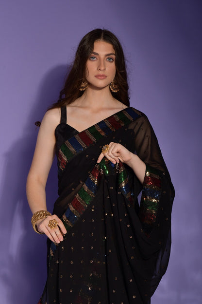 Dhiyona GR Women's Koski Black Georgette Sequence Saree