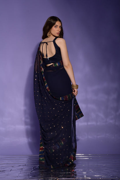Dhiyona GR Women's Koski Navy Georgette Sequence Saree