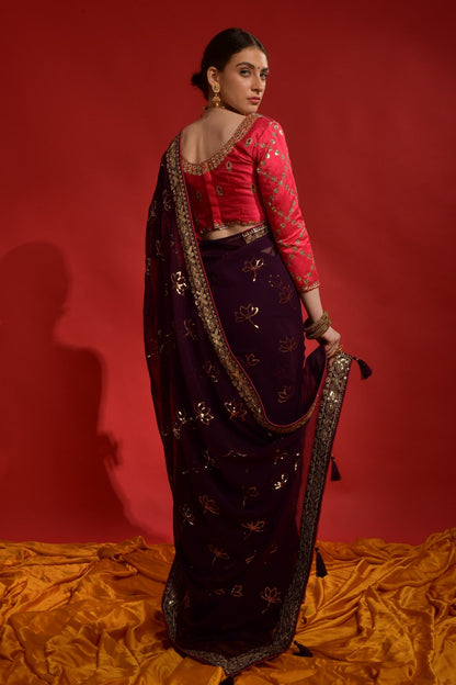 Dhiyona GR Women's Kamal Wine Heavy Georgette Sequence Saree