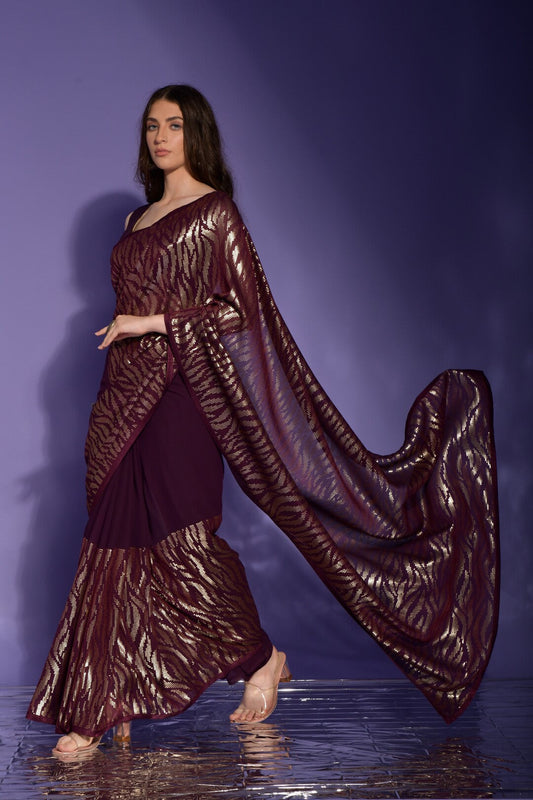 Dhiyona GR Women's Jeet Wine Georgette Sequence Saree