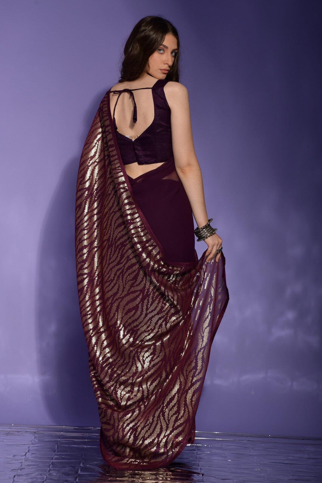 Dhiyona GR Women's Jeet Wine Georgette Sequence Saree