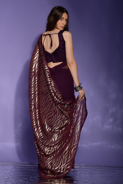 Dhiyona GR Women's Jeet Wine Georgette Sequence Saree
