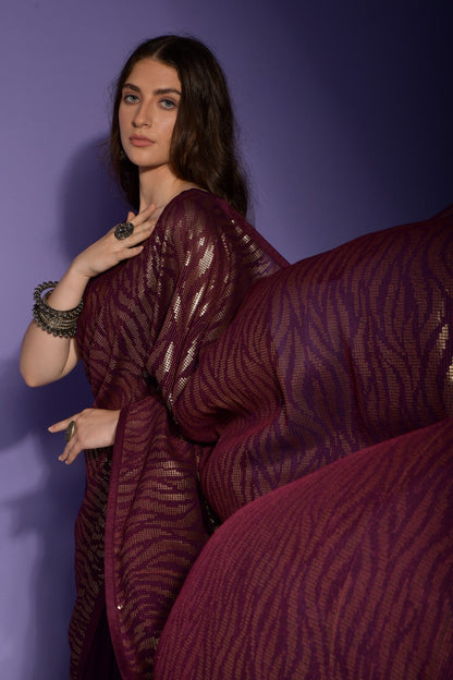 Dhiyona GR Women's Jeet Wine Georgette Sequence Saree