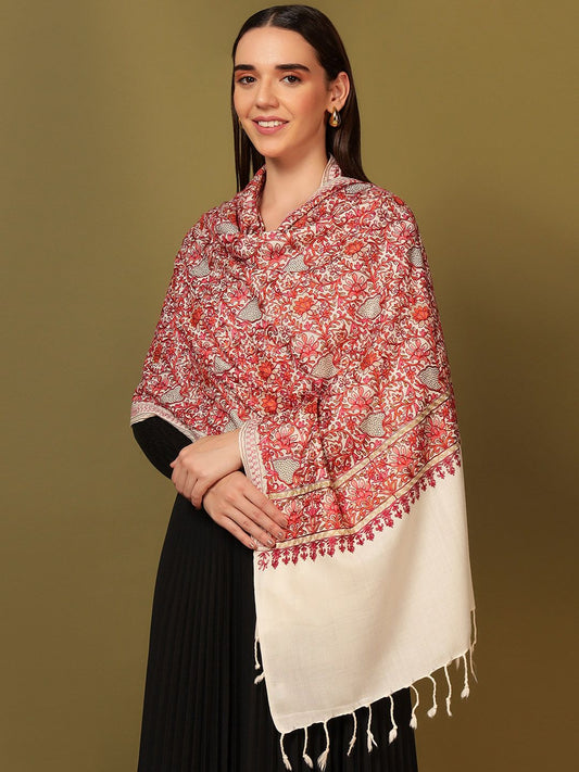Dhiyona PA Floral Embroidered Hunar Woolen Nalki Shawl