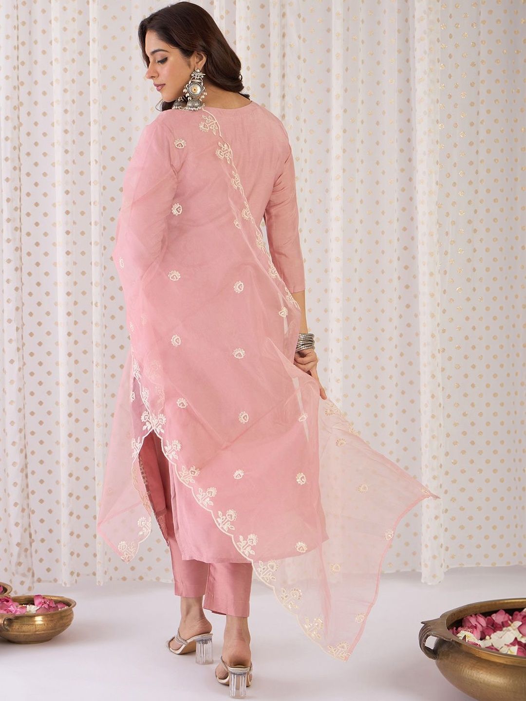 Women Ethnic Motifs Embroidered Regular Thread Work Kurta with Trousers & With Dupatta