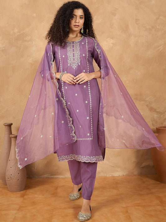 Dhiyona VA Women's Ethnic Motifs Embroidered Kurta with Pyjama & Dupatta