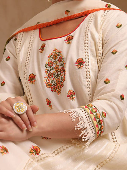 Dhiyona SO Women's Women Printed Regular Thread Work Kurta with Trousers & With Dupatta Kurta Sets