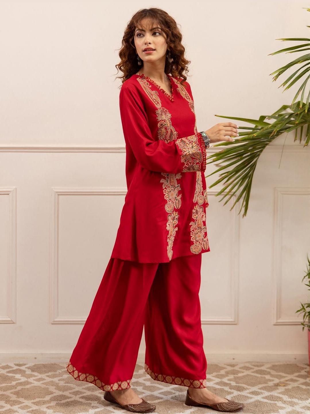 Women Ethnic Motifs Embroidered A-Line Kurta with Palazzos