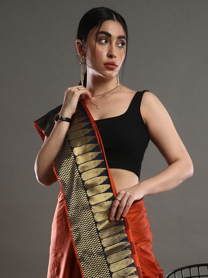 Women's Silk Blend Orange Woven Design Designer Saree With Blouse Piece