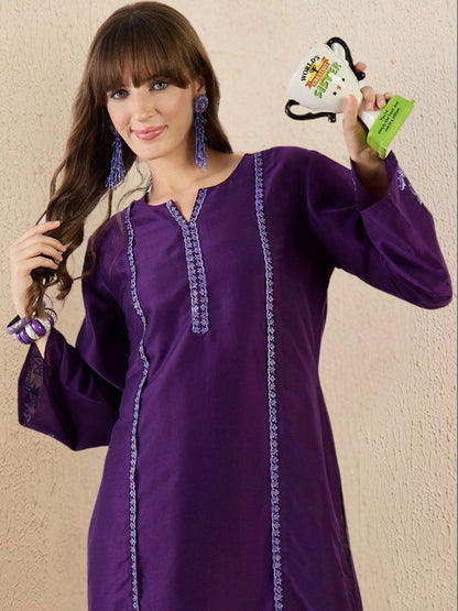 Women Ethnic Motifs Embroidered Regular Thread Work Kurta with Trousers