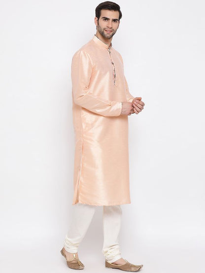 Men's Peach Cotton Silk Straight Kurta Pyjama Set