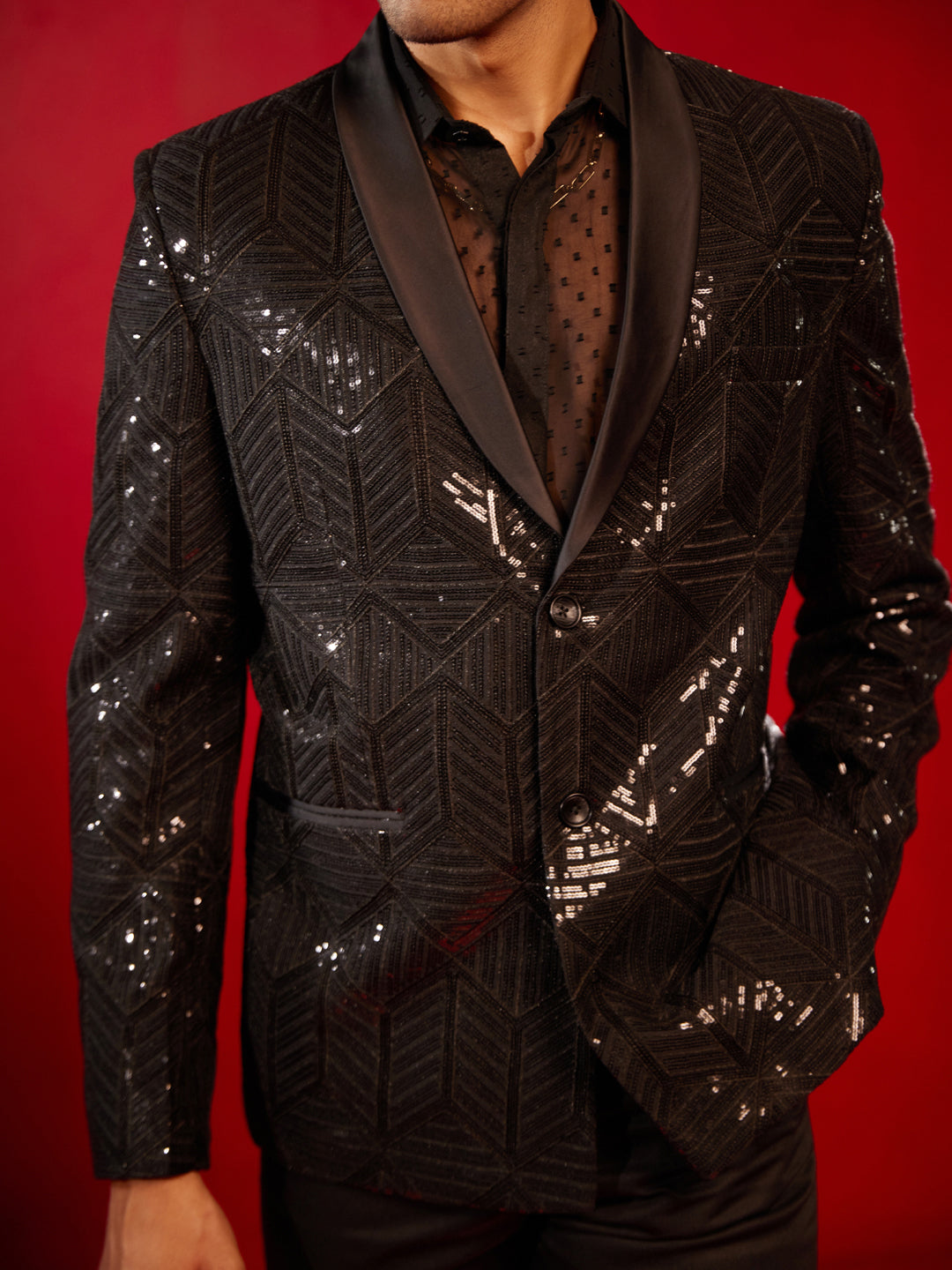 Men's Black Cotton Blend Straight Blazer