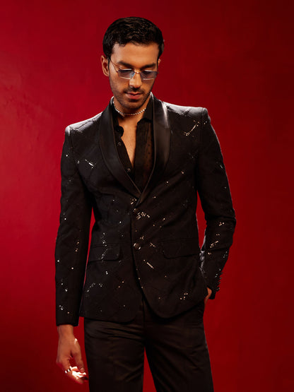 Men's Black Cotton Straight Blazer