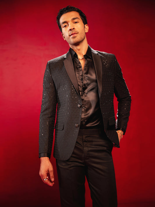 Men's Black Viscose Straight Blazer