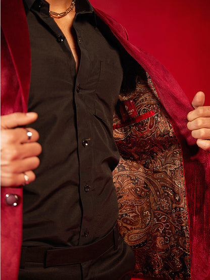 Men's Maroon Velvet Straight Blazer