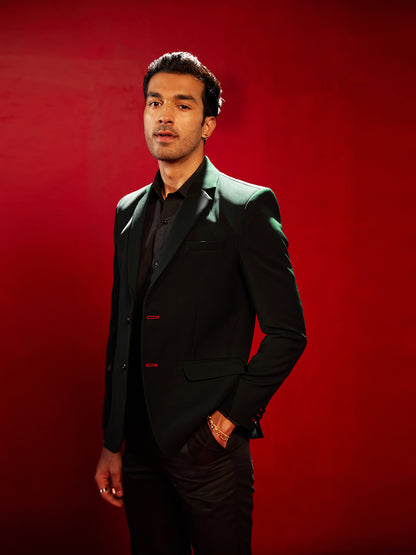 Men's Green Cotton Blend Straight Blazer