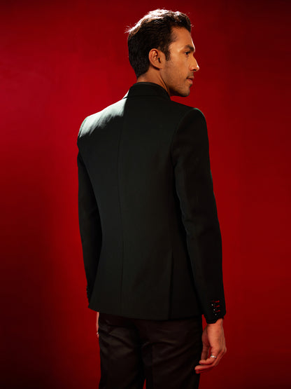 Men's Green Cotton Blend Straight Blazer