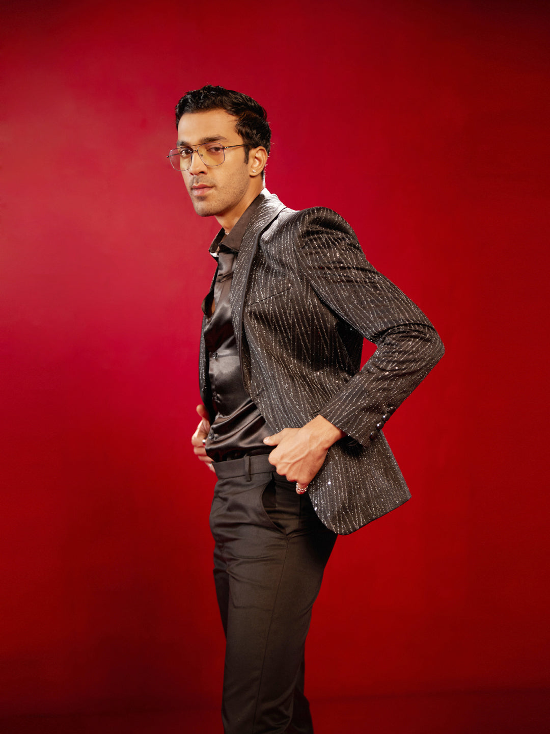 Men's Black Silk Blend Straight Blazer