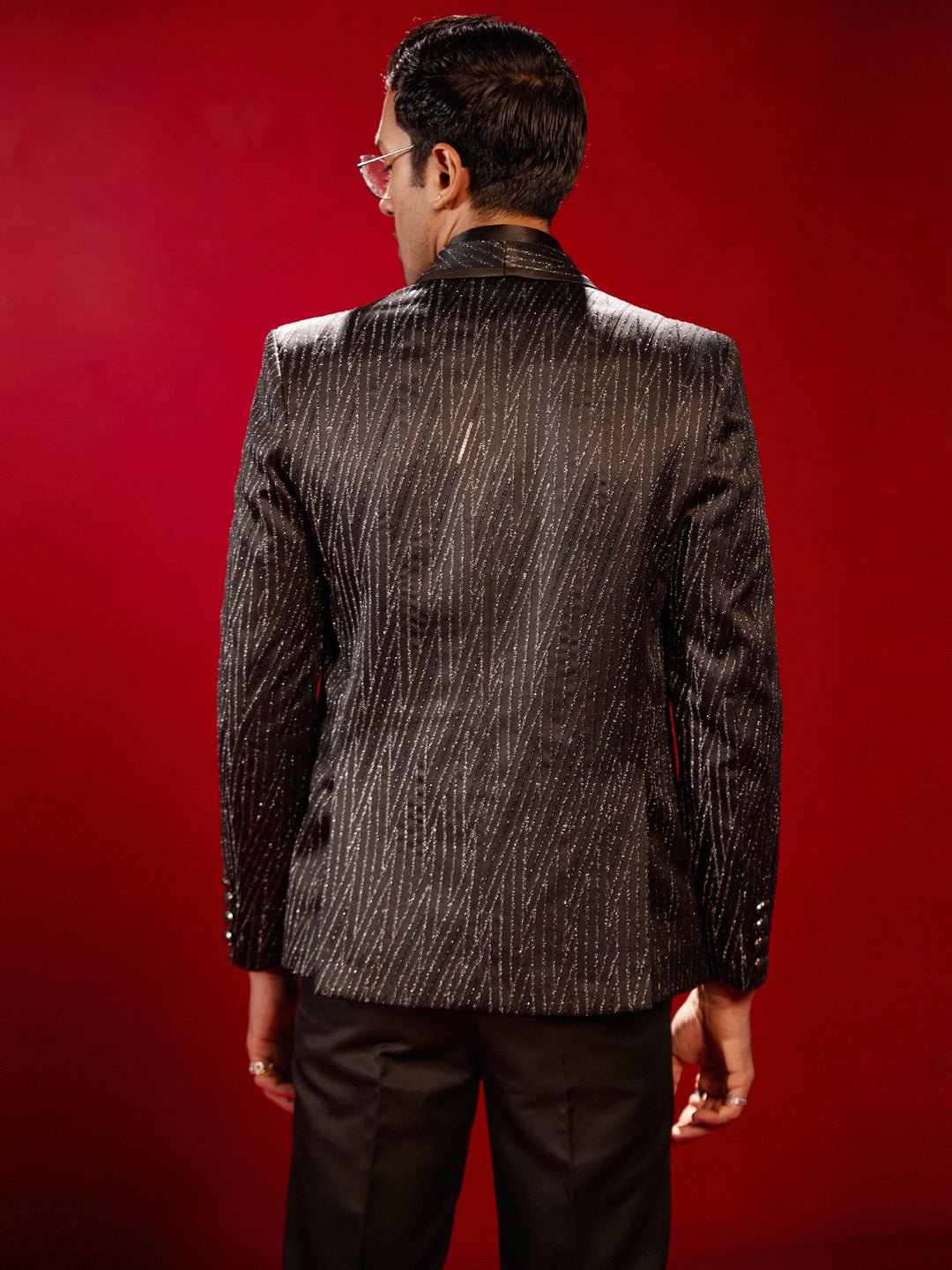 Men's Black Silk Blend Straight Blazer