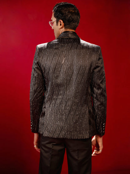 Men's Black Silk Blend Straight Blazer