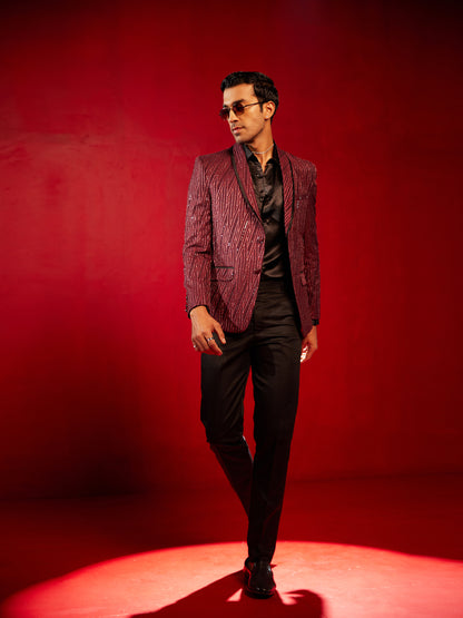 Men's Maroon Silk Blend Straight Blazer
