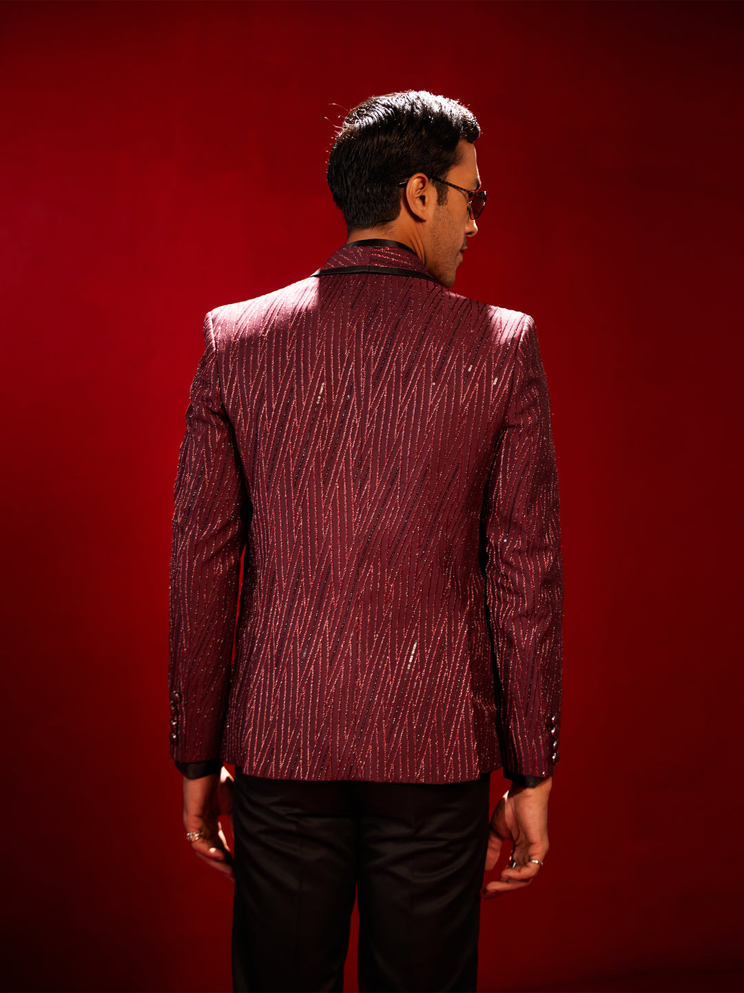 Men's Maroon Silk Blend Straight Blazer