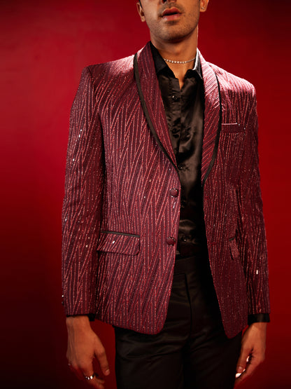 Men's Maroon Silk Blend Straight Blazer
