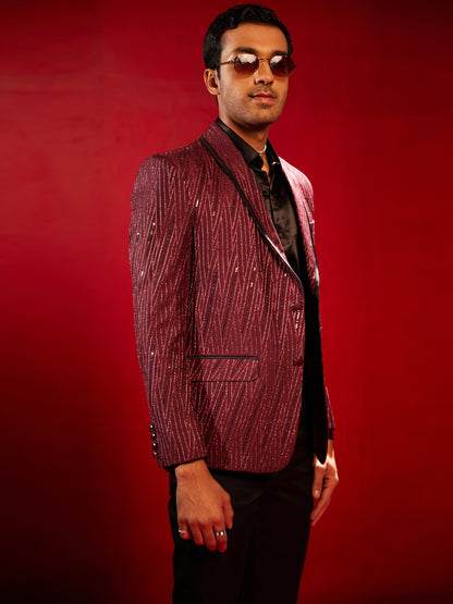 Men's Maroon Silk Blend Straight Blazer