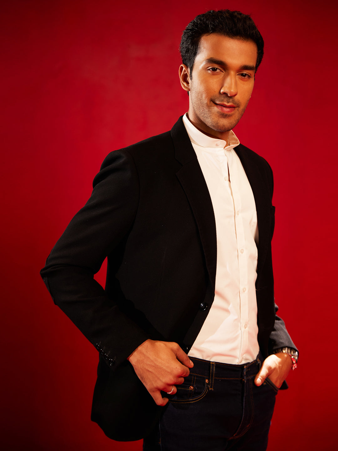 Men's Black Silk Blend Straight Blazer